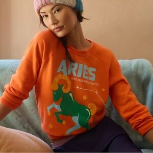Anthropologie Midnight Rider Aries Zodiac Sign Orange Sweatshirt